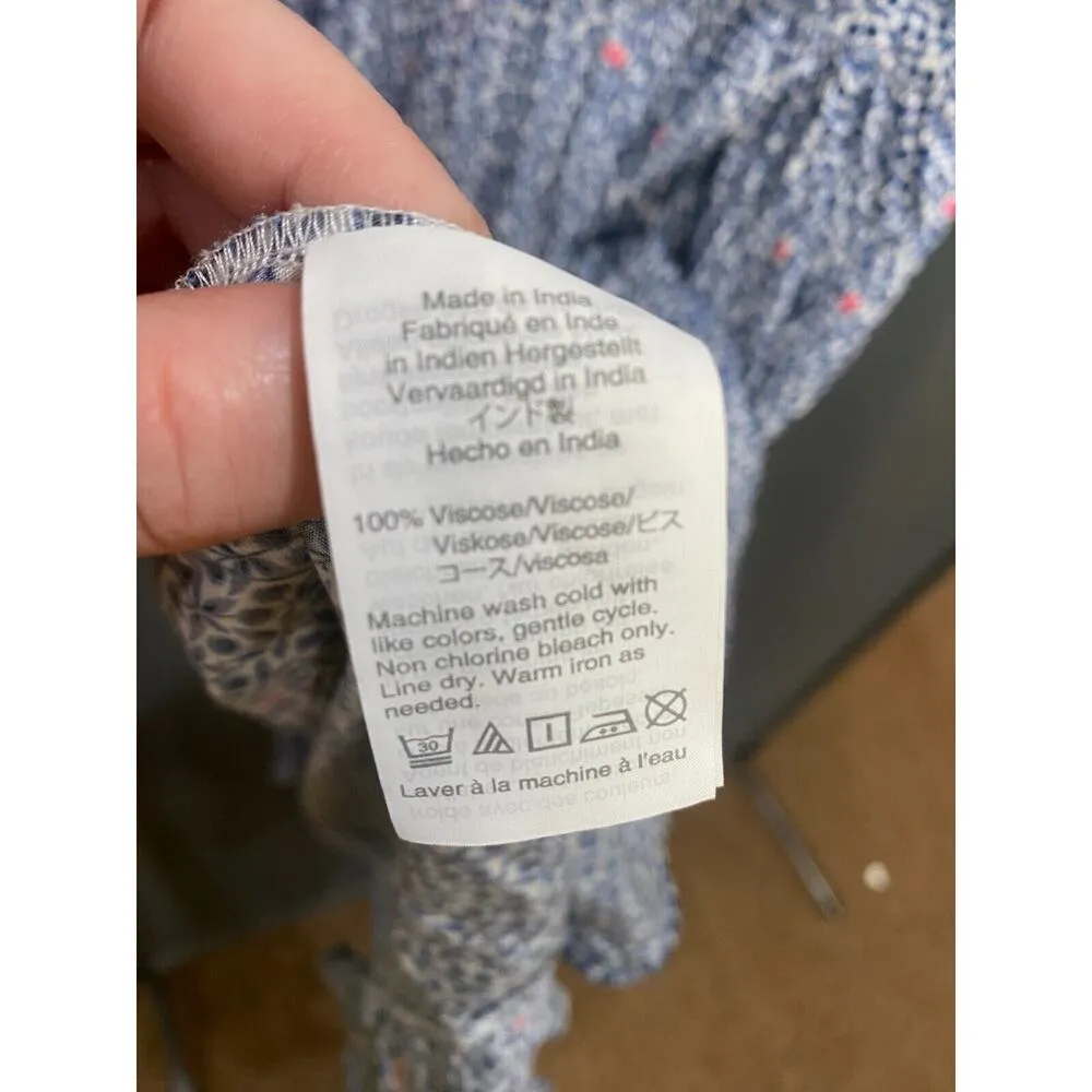 J Crew Mercantile High Low Hem Dress Women's Medium Blue White Floral Wrap B82 - Image 5