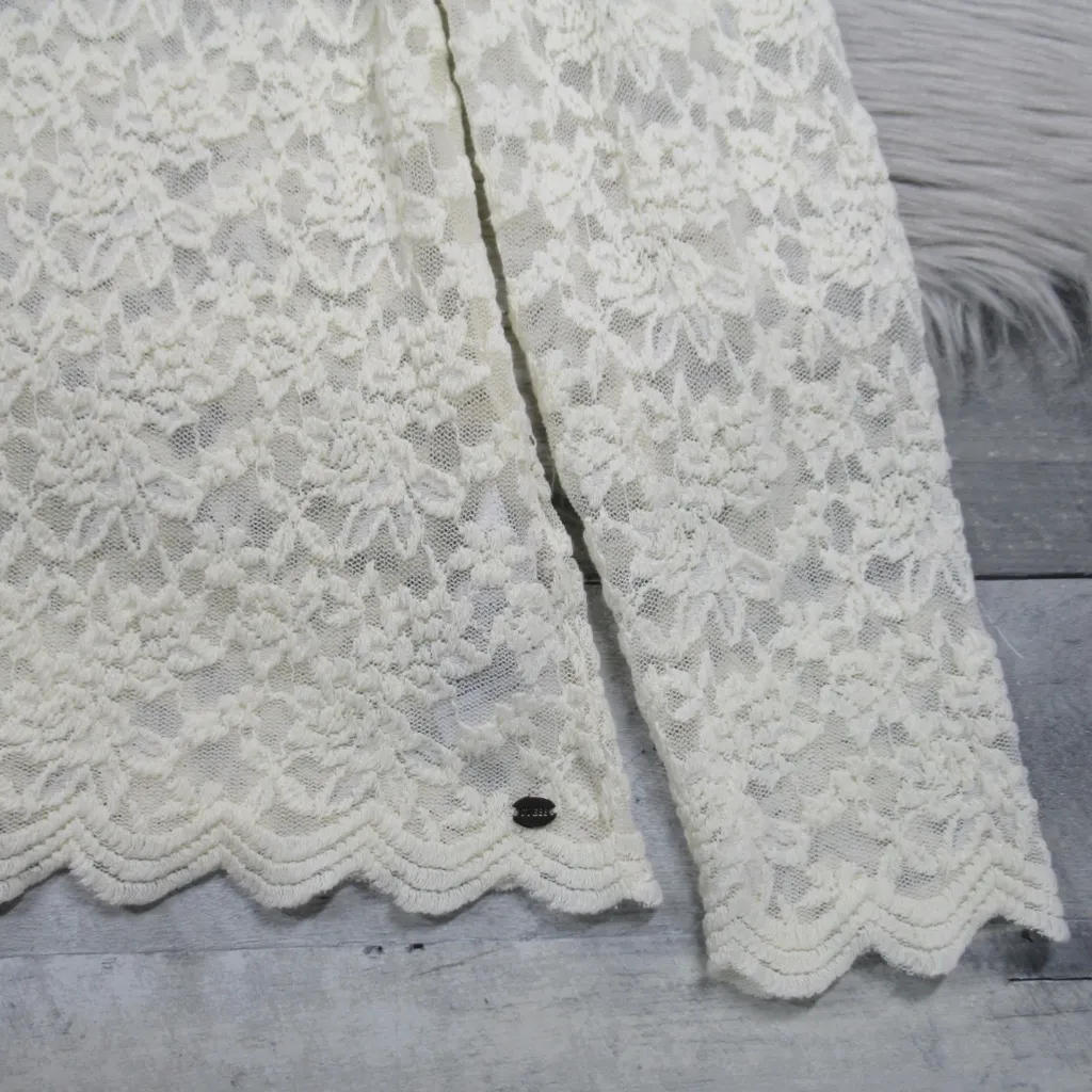 GUESS Ivory Lace Sweetheart Neck Long sleeve Sheer Blouse Women's Size XL - Image 5