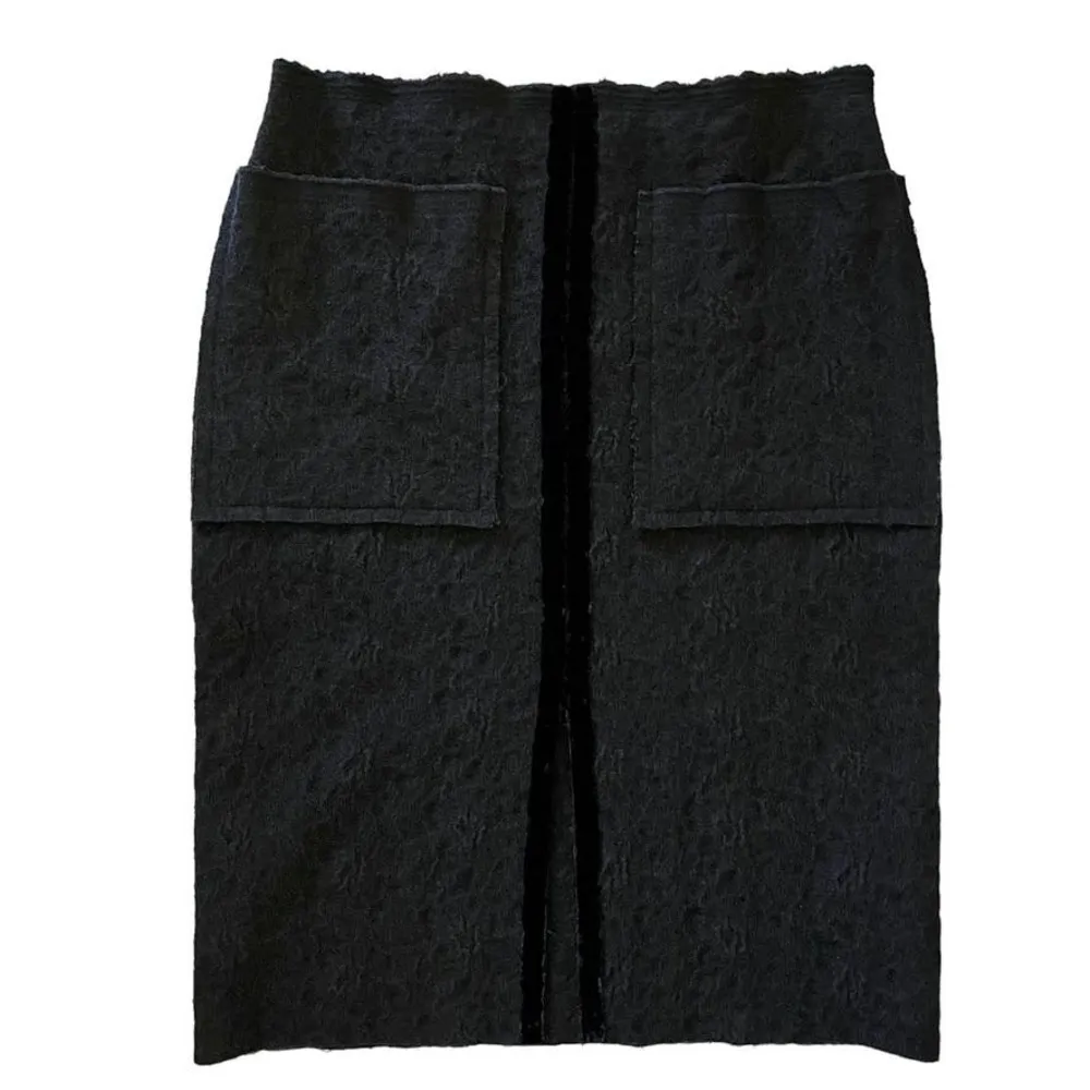 Lanvin Runway Vintage Gray Wool Black Velvet Pencil Skirt Archival Fall 2004 - Image 2