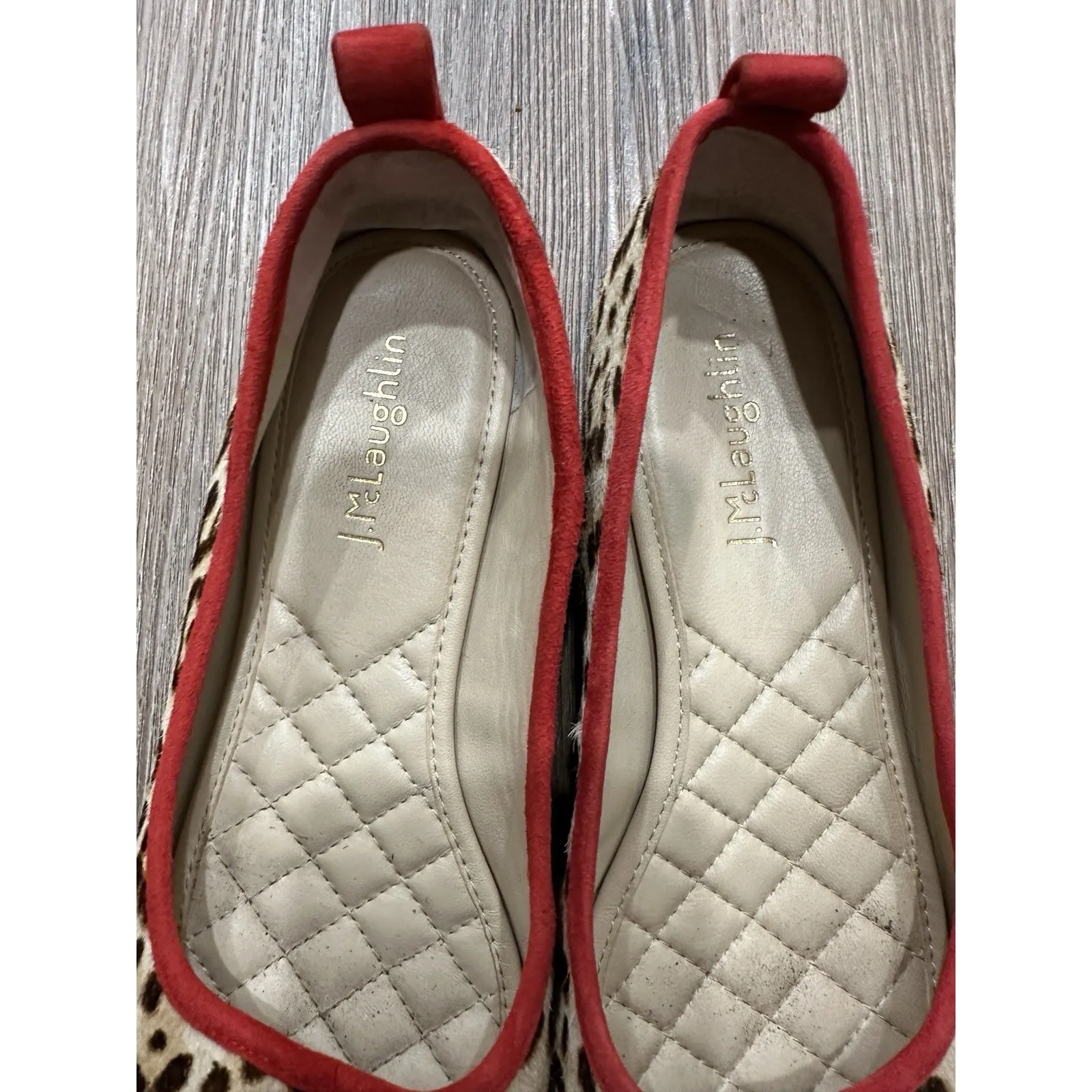 J.‎ McLaughlin Size 6 Leopard Print Ballet Flats Red Trim Anastasia Haircalf - Image 3