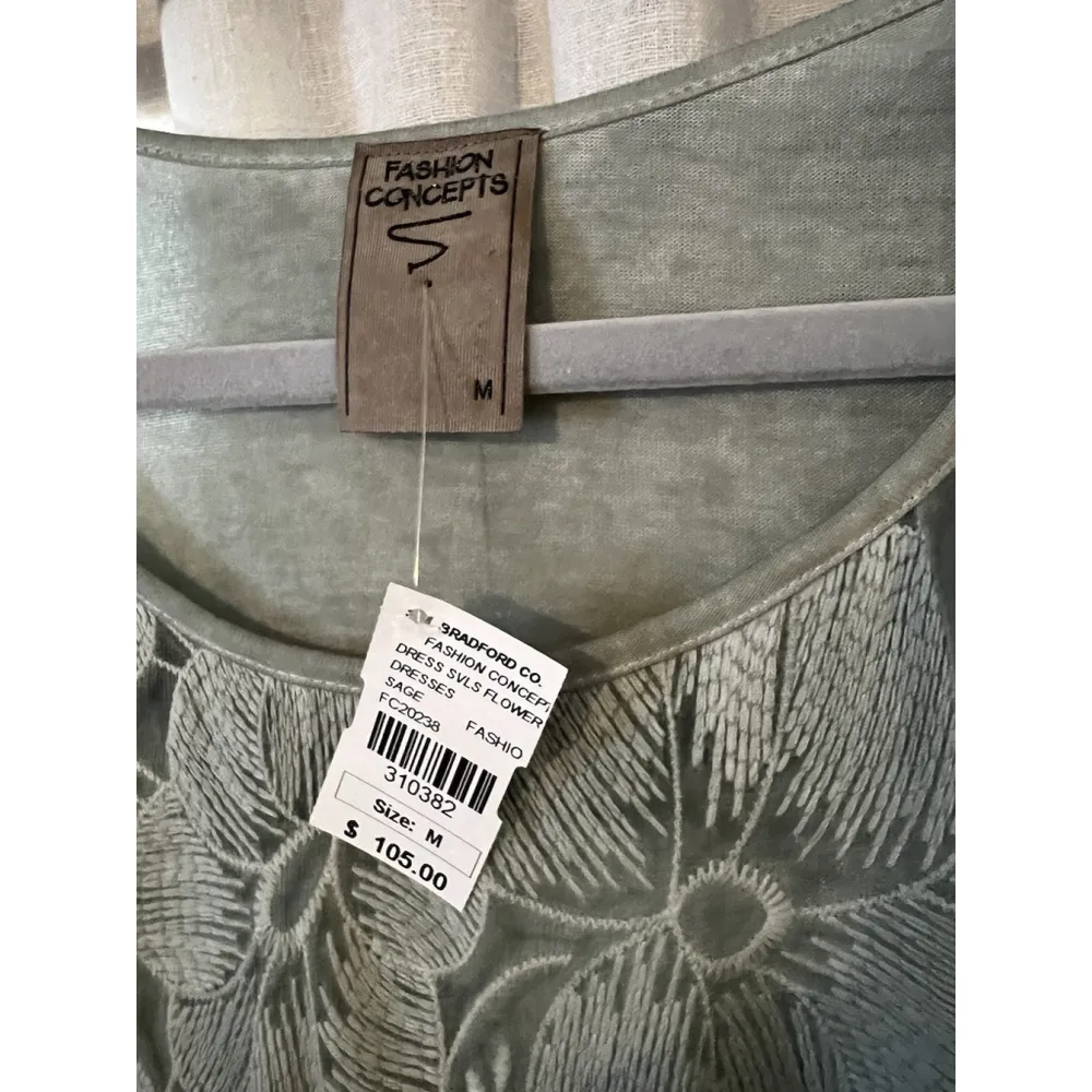 Boho Green Hi Low Hem Embroidered Floral Sleeveless Summer Dress A - Image 3