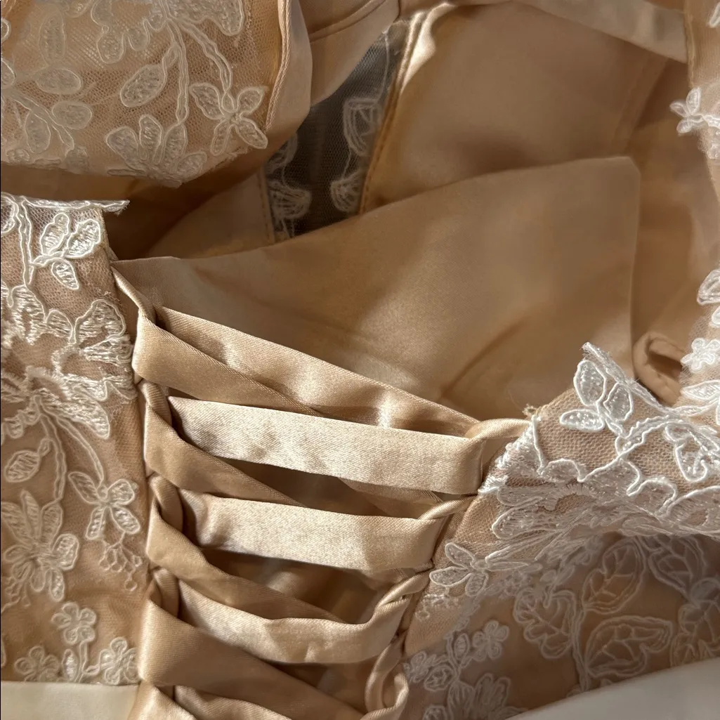 Women’s Long Sleeve Lace Appliqué Formal Gown Ruffles Corset Back Size 14 - Image 12