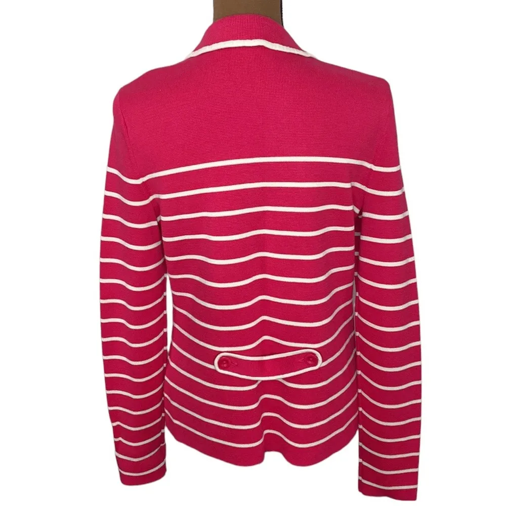 Talbots nautical striped buttoned sweater blazer raspberry pink and white size S - Image 2