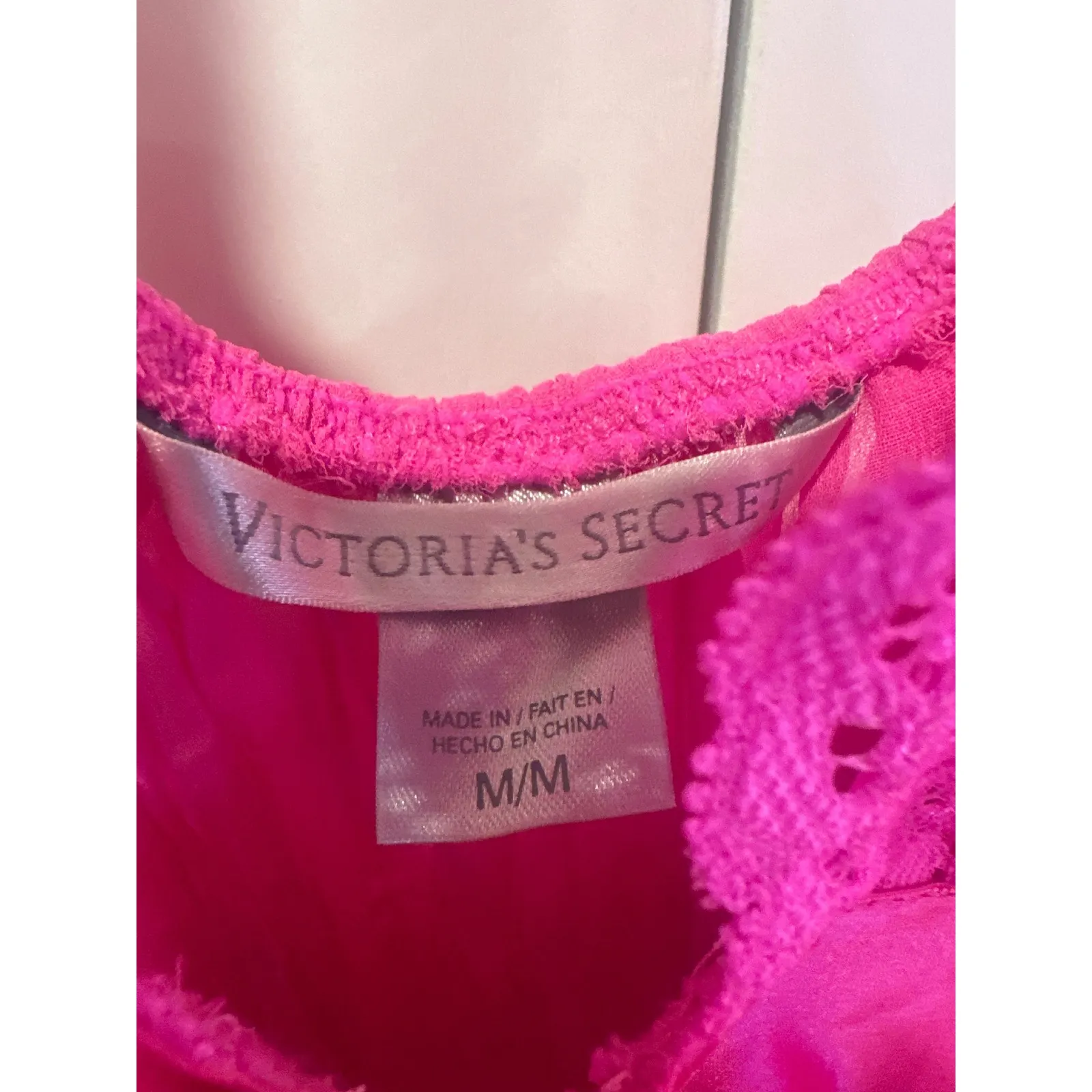 Victorias Secret Pink Lace Trim Babydoll Chemise Nightie M valentines slip - Image 3