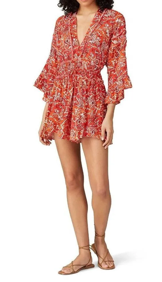 Iro Floral Print Lightweight Romper Red Womens Size FR 36 US 4 - Image 3