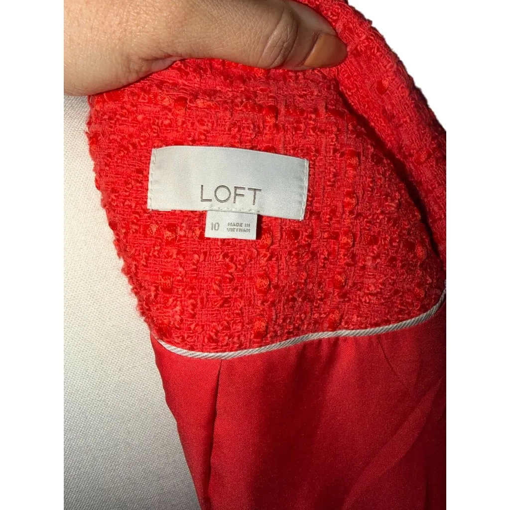 Ann Taylor  LOFT Orange Boucle Blazer Jacket Size 10 - Image 7