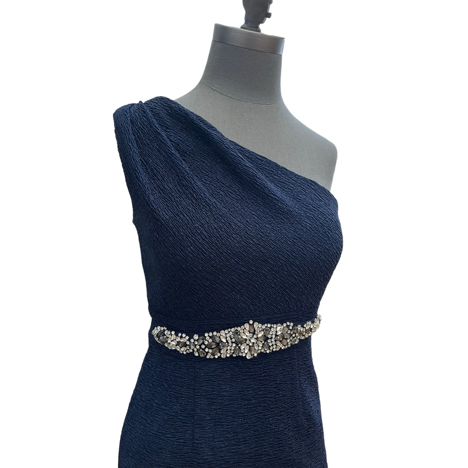 Eliza J Blue Sparkle One Shoulder Asymmetrical Neckline Gown Size 6 Gala Wedding - Image 12