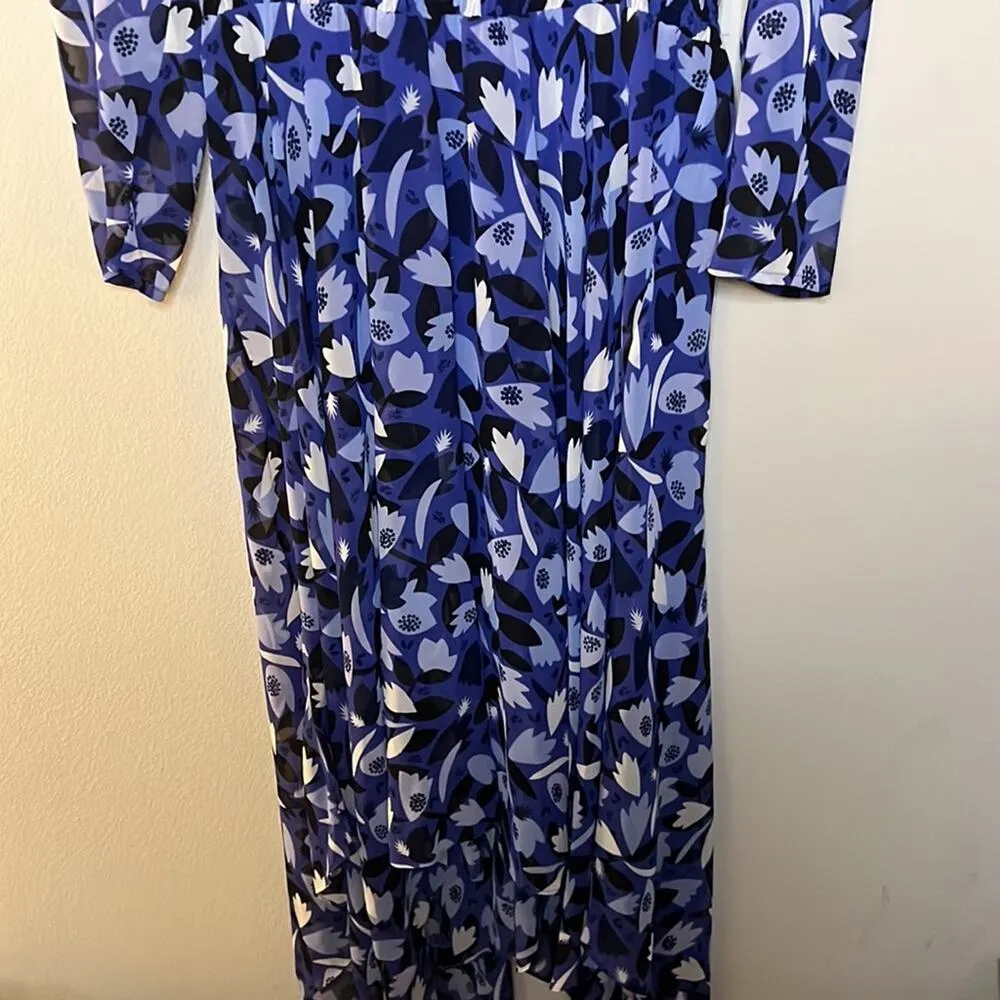 Anne Klein V-Neck 3/4 Sleeve Floral Print Chiffon Midi Dress Size 12 - Image 4