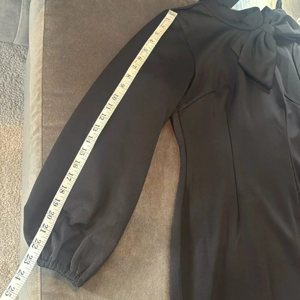 Women’s Black Long Sleeve Midi Pencil Dress with Bow Detail Size S NEW - Image 12