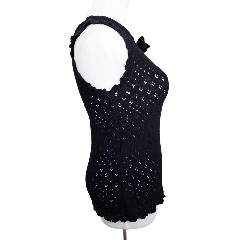 Maje Bow Crochet Eyelet Sleeveless Crew Neck Sweater Top Black 1 (US Small) - Image 3
