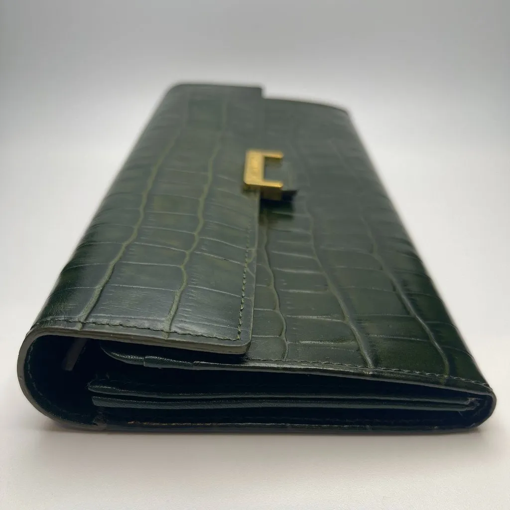 Yves Saint Laurent Dark Green Crocodile Embossed Leather Long Wallet - Preowned - Image 3