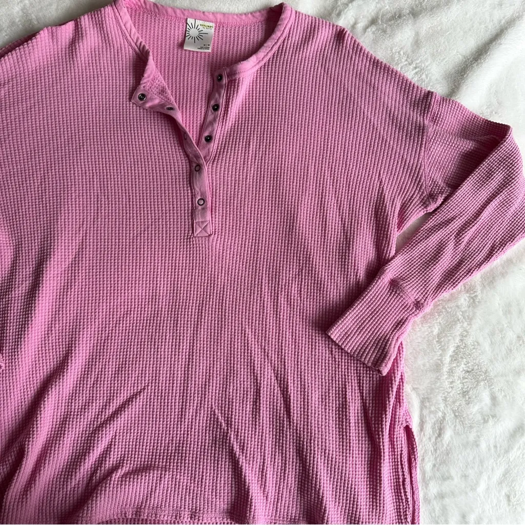 Aerie Pink Waffle Henley Long Sleeve Size Medium - Image 3