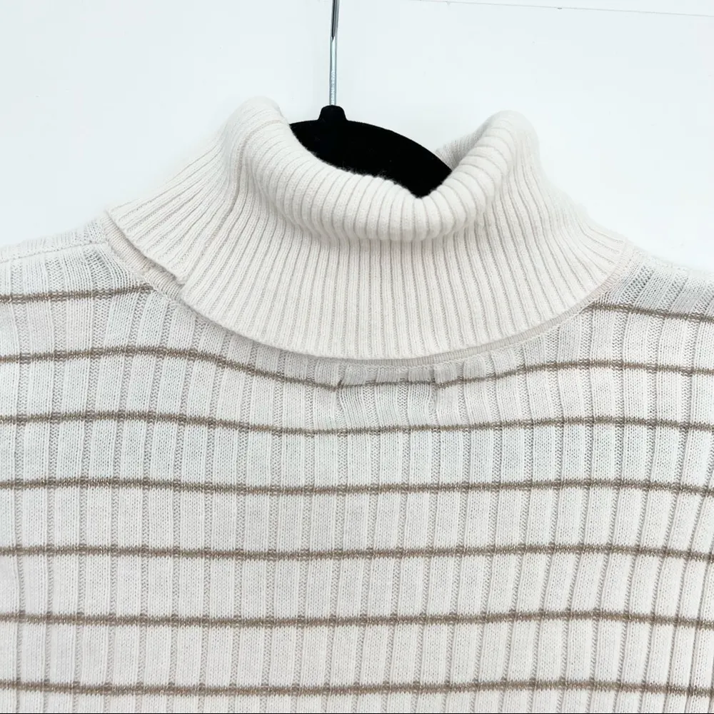 Croft & Barrow Neutral Off White Cream Ribbed Knit Striped Turtleneck Sweater M - Image 6