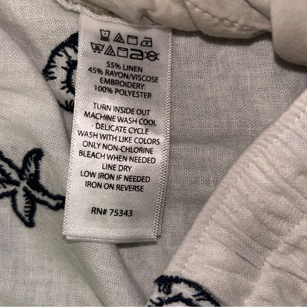 Women's White linen starfish & shell Patterned Wide Leg Pants Size L - Image 4