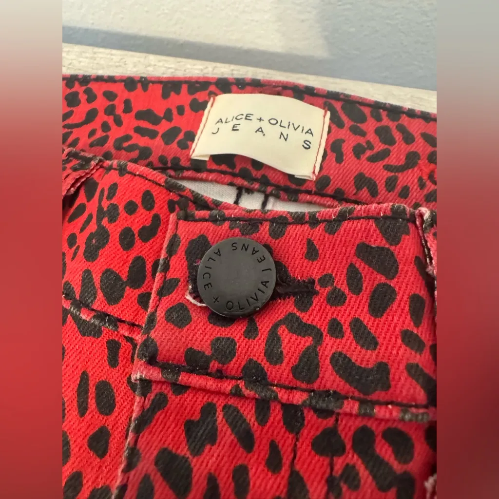 Alice + Olivia Good High Rise Ankle Skinny Jeans Red Leopard Funky Rock Size 28 - Image 9