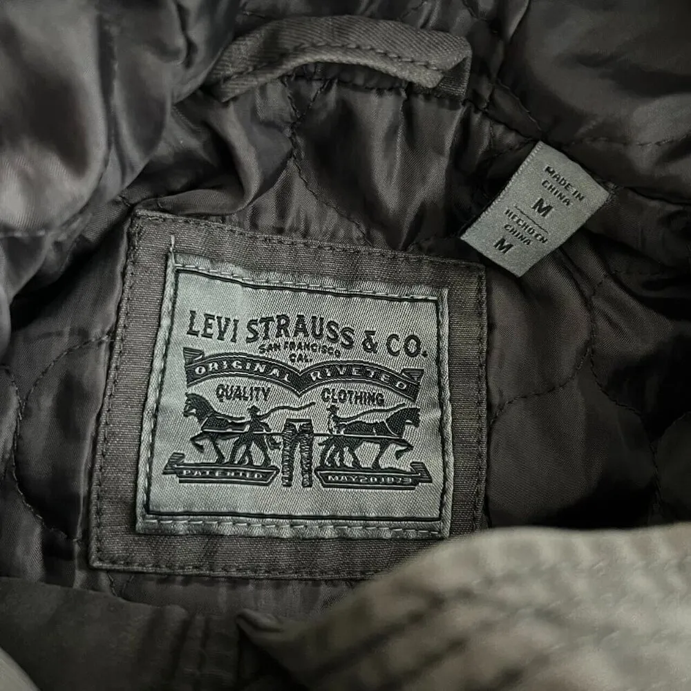 NWOT LEVI’S Womens Red Tab Sz M Grey Anorak Jacket Hooded Zip Up Lined W/Buttons - Image 5