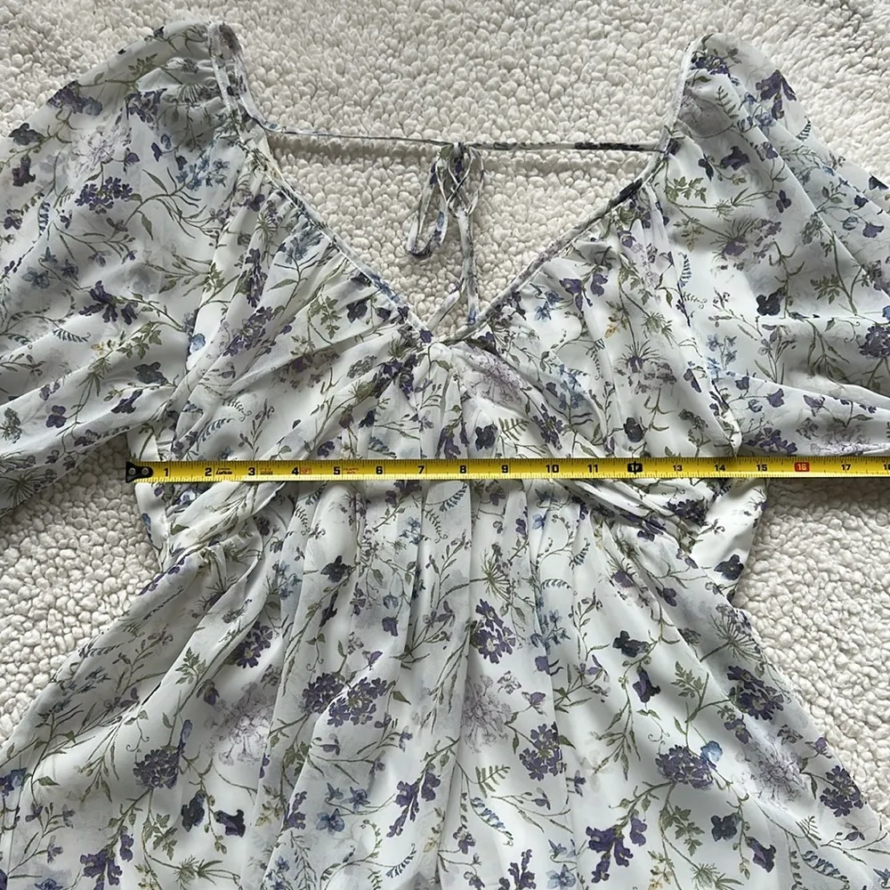 Express Floral Puff Sleeve Top - White and Purple Size S New NWT - Image 7