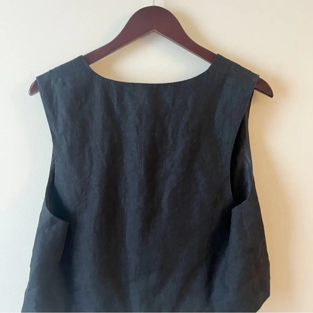 Zara Linen Black Sleeveless Vest with Beaded Tie Detail Size XL - Image 9