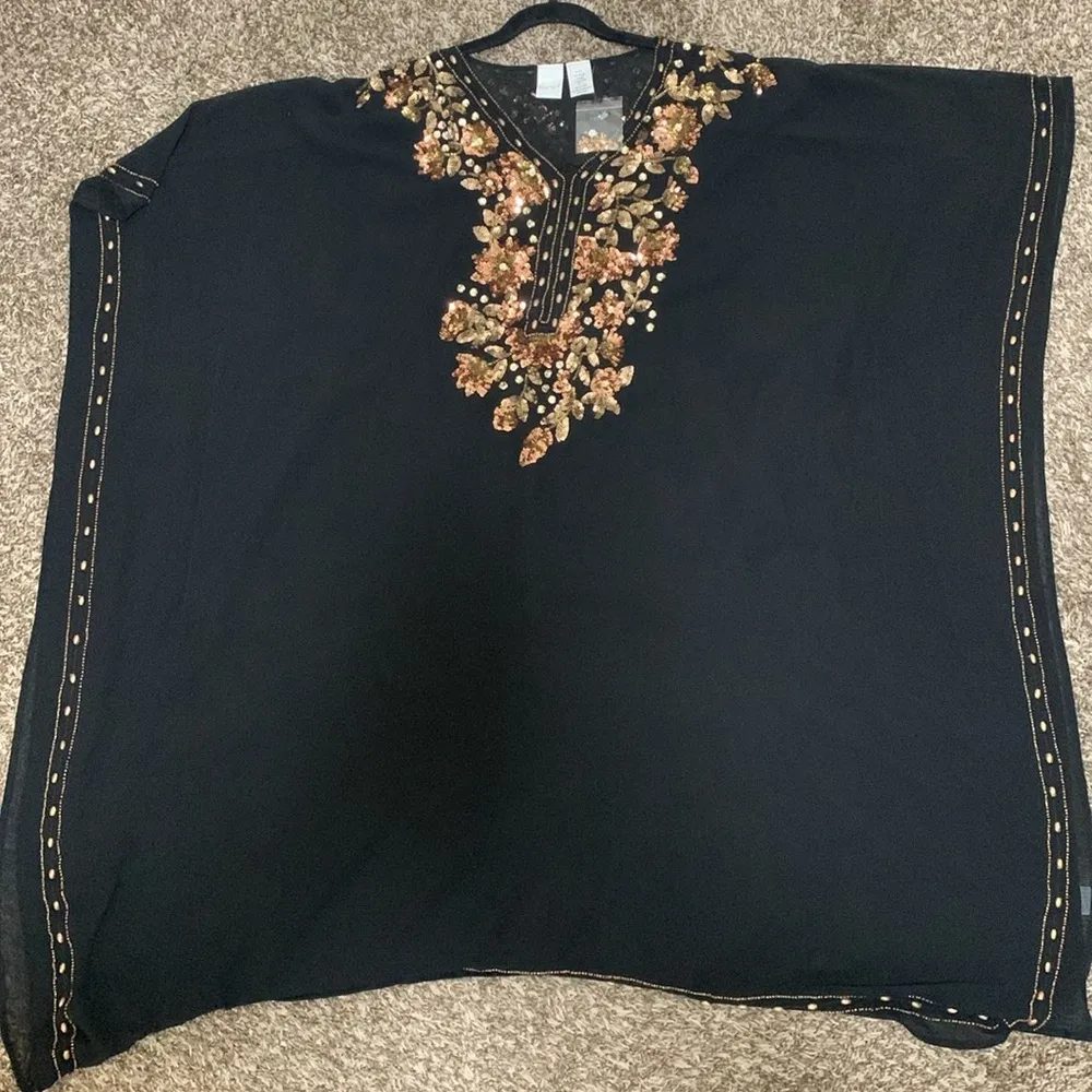Roaman’s NWOT Swim wear woman Sequin bronze Beaded detail coverup Black Size 1X - Image 7