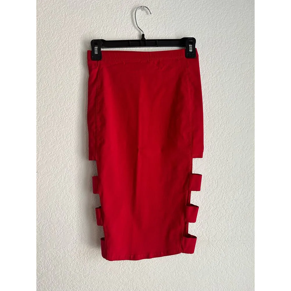 Bozzolo Red High Waisted Above Knee Cut Out Pencil Skirt Size Small Y2K - Image 2