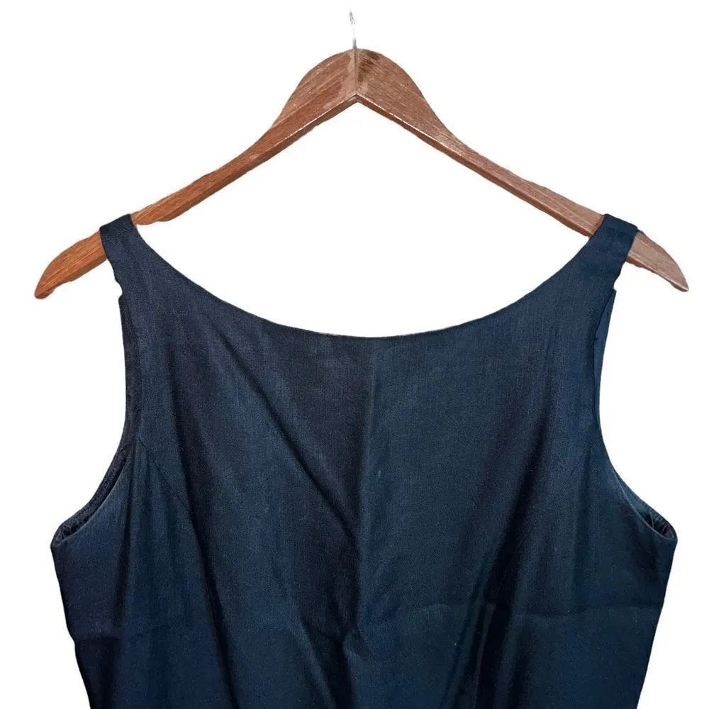 YL Black linen blend tank dress with white floral embroidery size 8 - Image 3