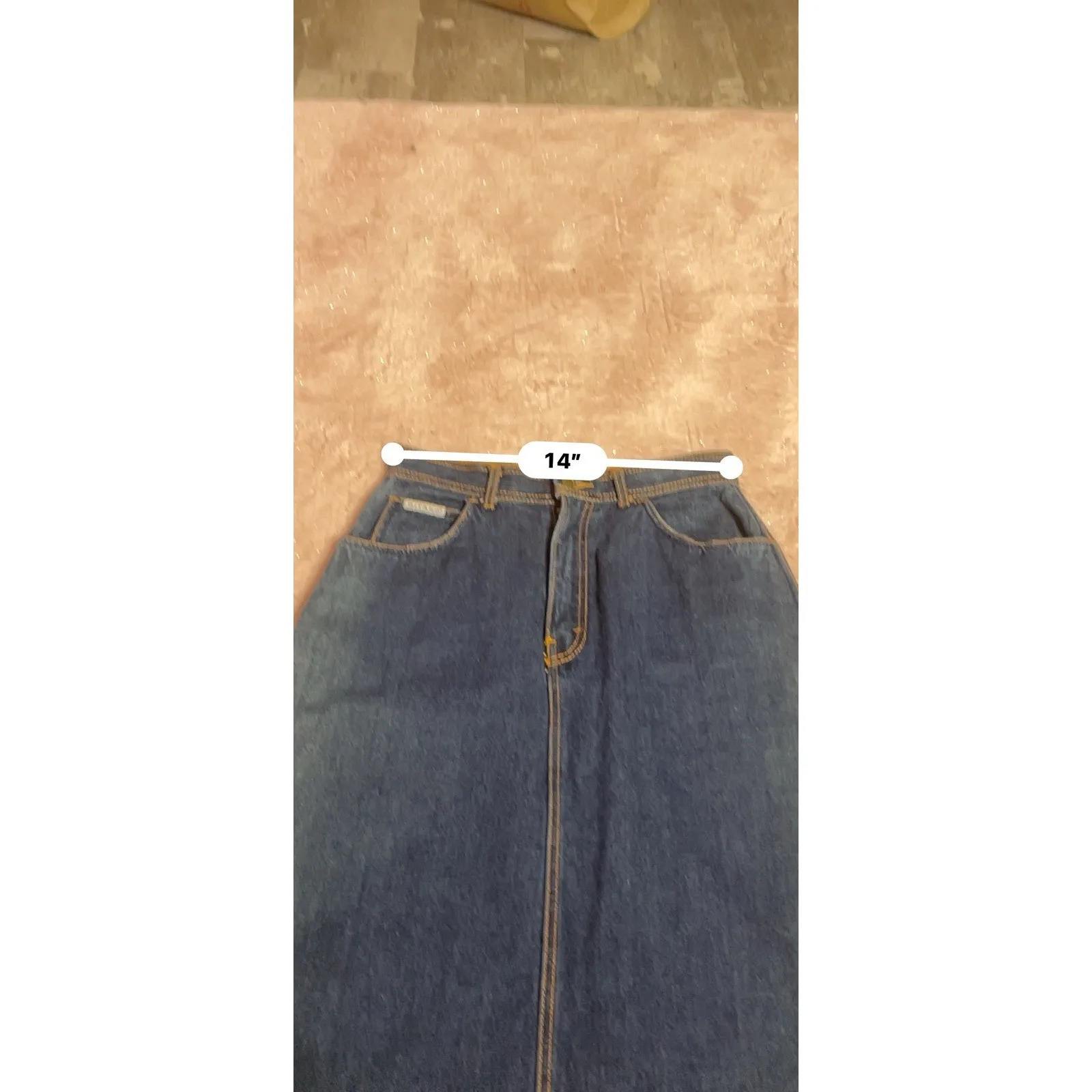 VTG 1984 Gitano Denim Skirt Size 13/14 Blue Jean High Waist Raw Hem 80s Bin11 - Image 5