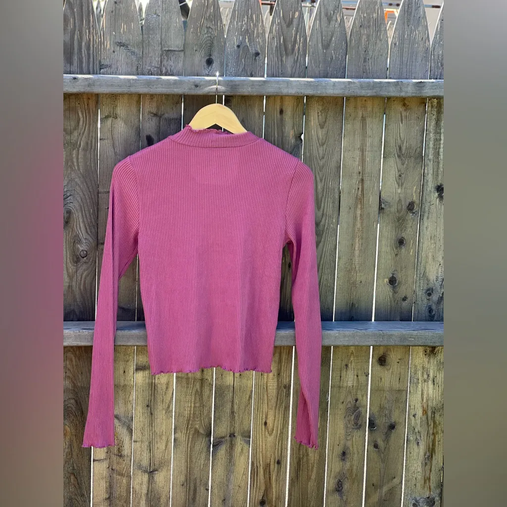 AMERICAN EAGLE WOMEN PINK LONG-SLEEVE PLUSH MOCK NECK SHIRT - Image 9