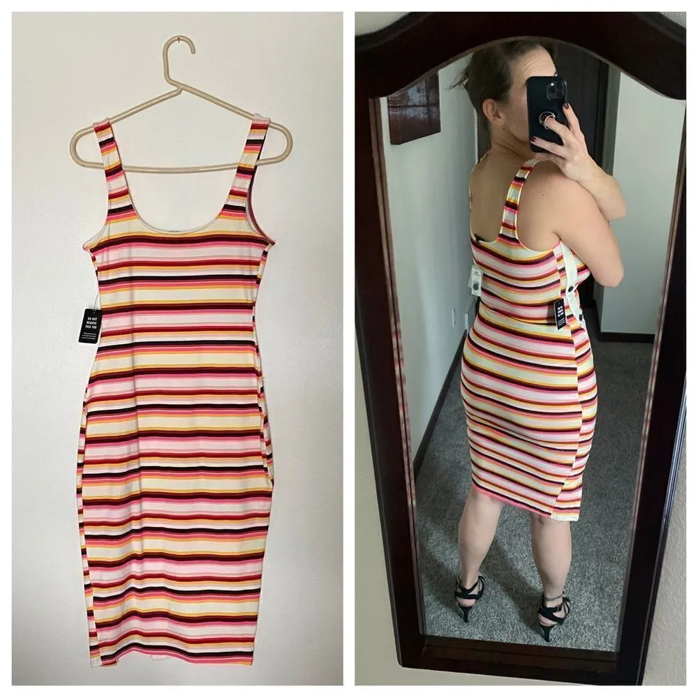 Express Bodycon Midi Dress NEW Colorful Stripes XS Stretch Party - Image 6
