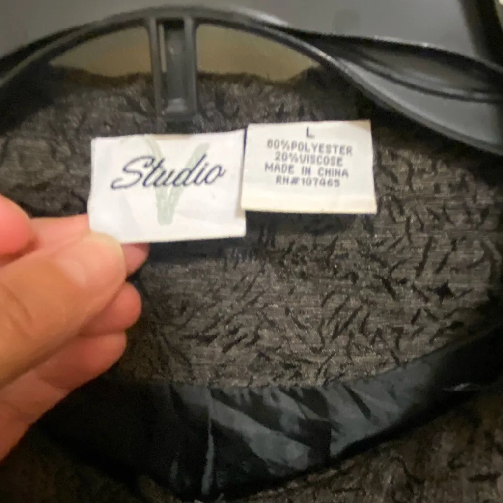 Studio V Womems Black Print Blazer Jacket L 40” Button Closure Buckle Sleeve Size L - Image 5