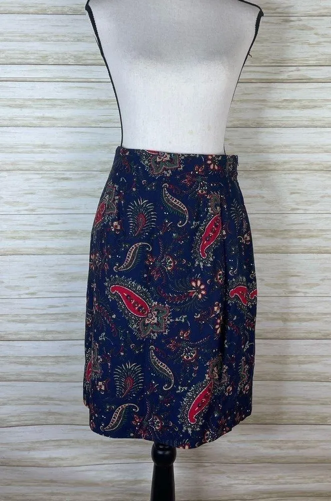 Vintage Dark Blue Paisley Faux Wrap Mini Skirt Size M - Image 4