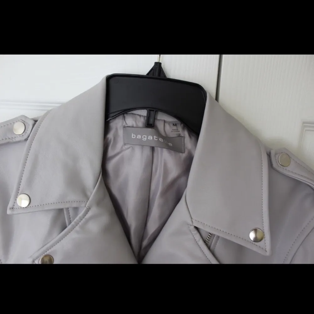 Bagatelle | Grey/Lavender Belted Moto Jacket - Image 7