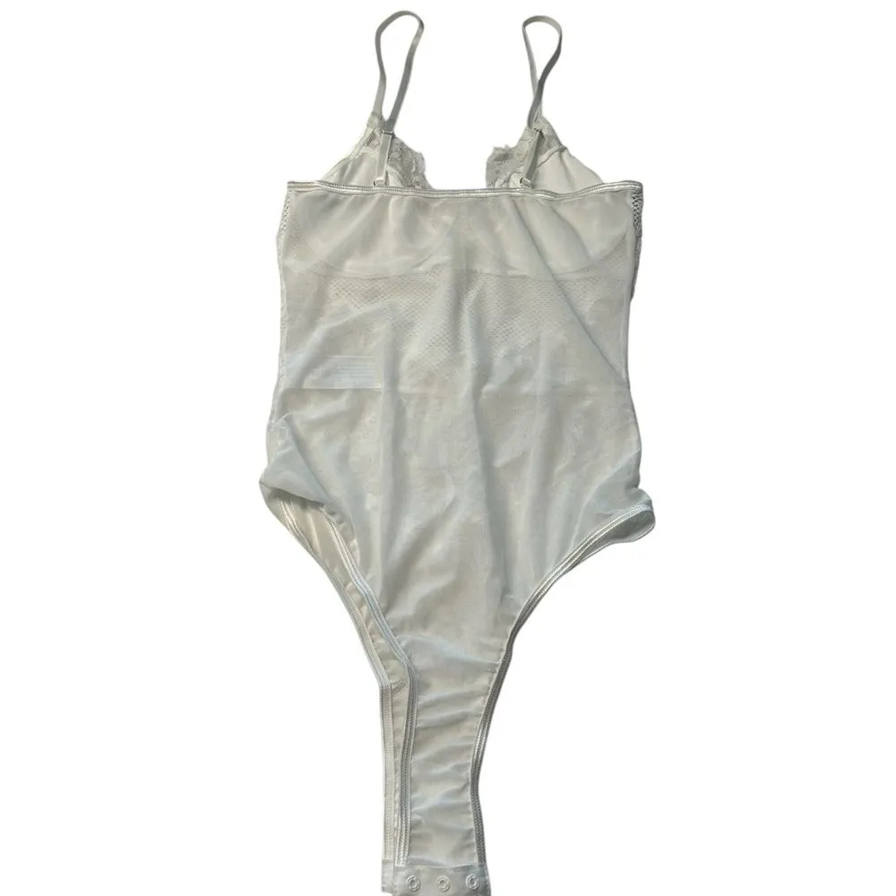 Mesh & Lace Teddy Bodysuit White Bachelorette Party Going Out Outfit‎ Size S New - Image 6