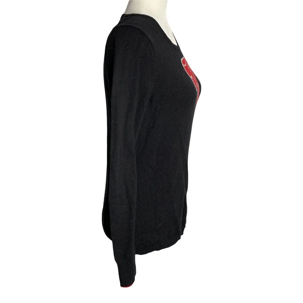 Tommy Hilfiger Knit Bow Sweater M Black Pullover Crewneck Stretch - Image 5