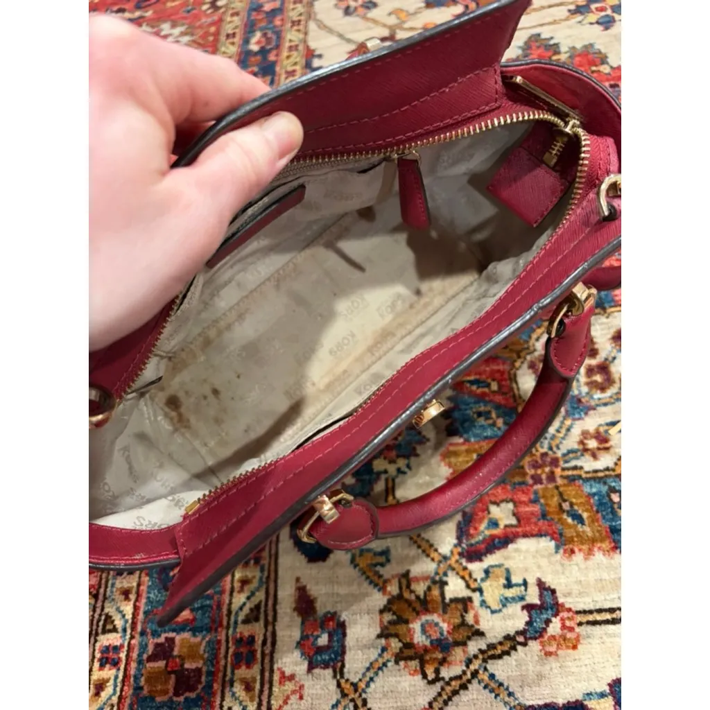 Michael Kors Hamilton Small Satchel Crossbody Logo Canvas Burgundy Leather flaw - Image 10