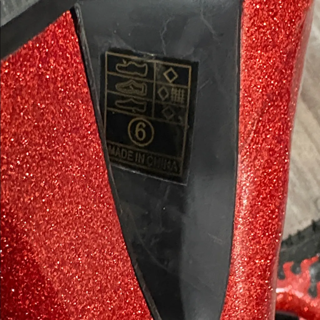 High Heel Platform Glitter Flames Lace Up Ankle Boots size 6 Black - Image 7