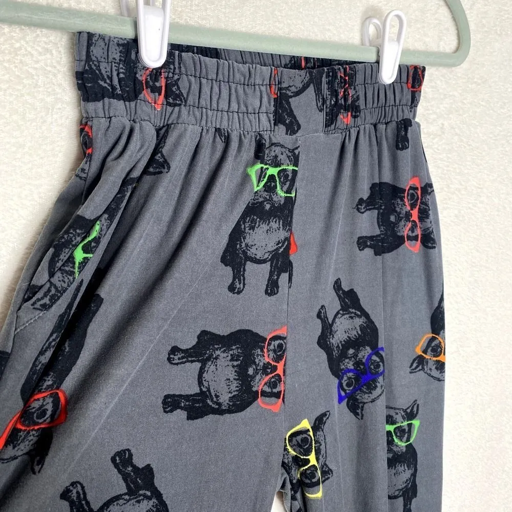 French Bulldog High Waist Graphic Soft Joggers Gray Medium Loungewear PJ Pants - Image 2