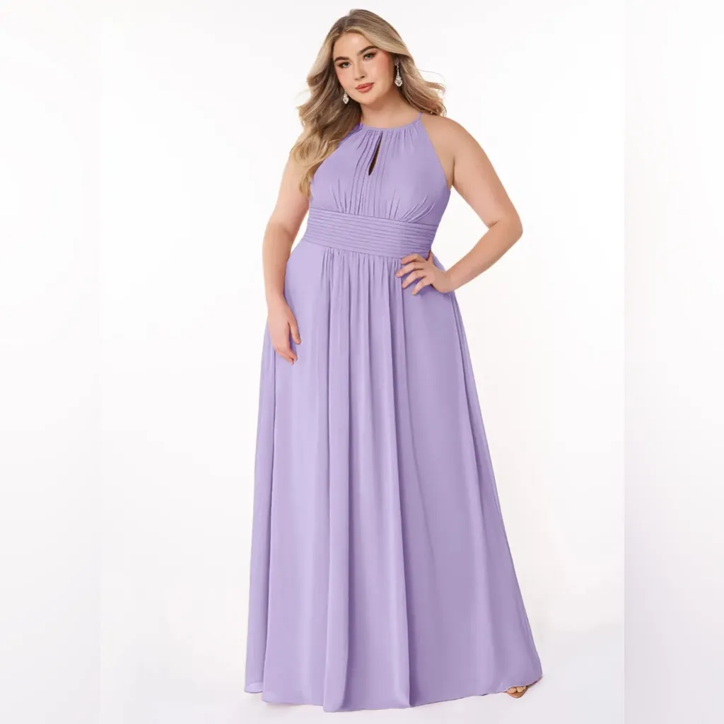 Azazie “Bonnie” Halter Bridesmaid Dress in Lilac Size 14-See measurement pic - Image 7