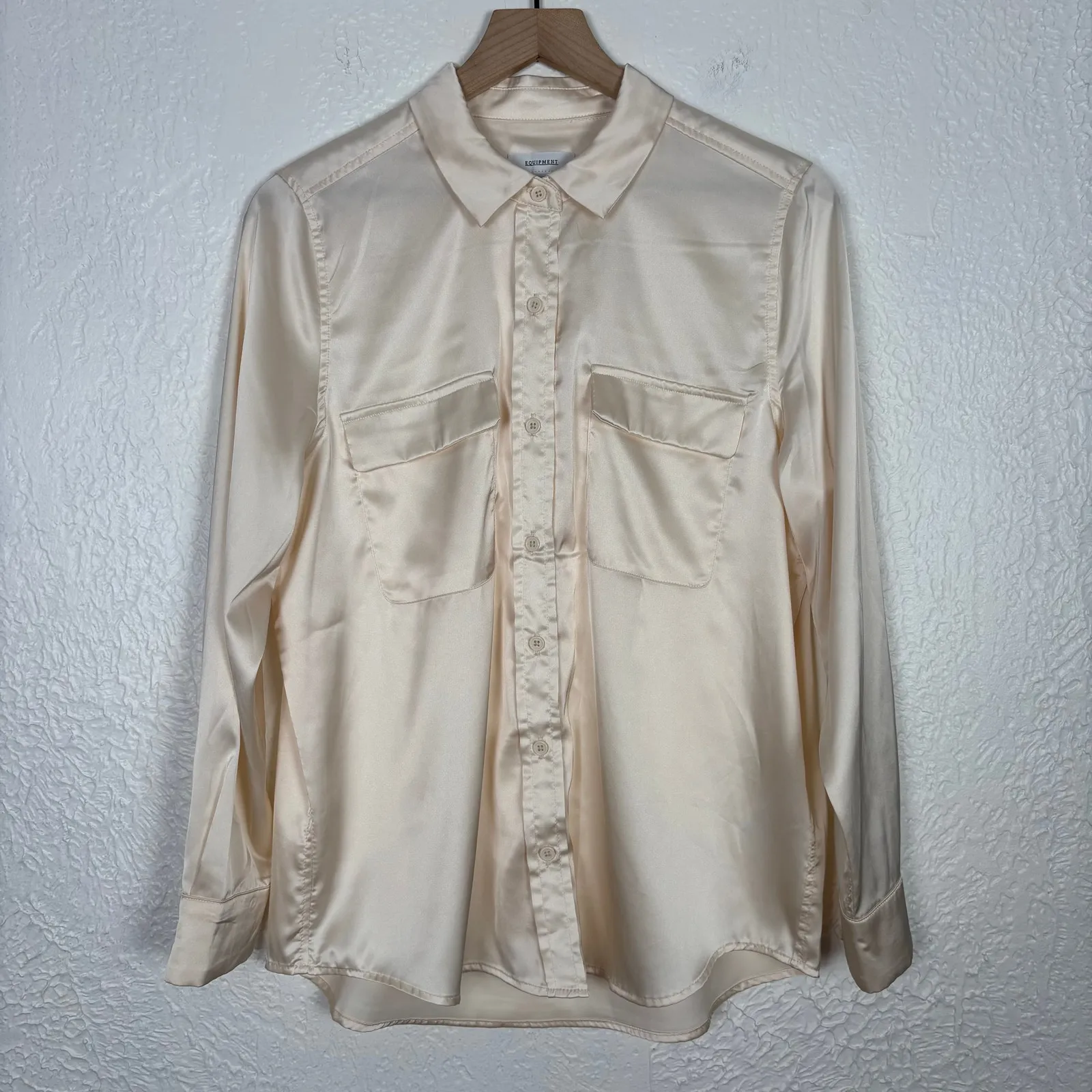 Equipment Signature Satin Long Sleeve Button Down Shirt Career Chic Medium - Image 2