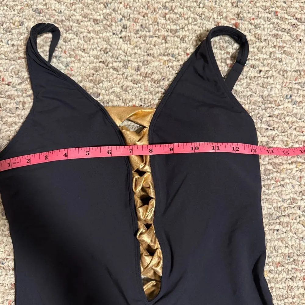 Bleu Rod Beattie Twisted-Front One-Piece Swimsuit Black Gold- Size 8 - Image 9
