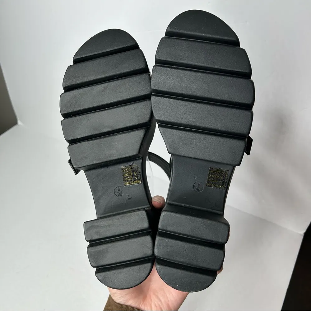 New Faux Leather Chunky Black Platform Sandals 8 Strappy Design - Image 8