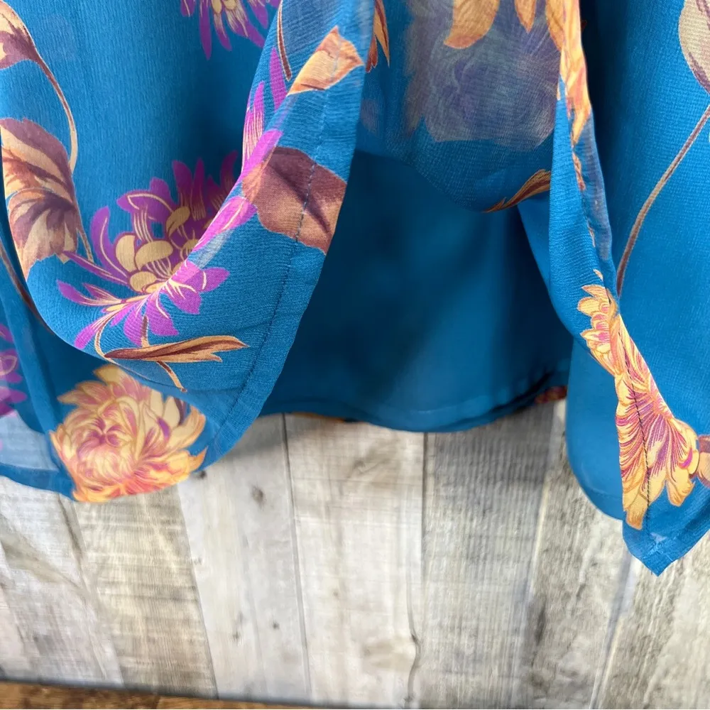 JH Collectibles Sz 6 Long Lined Floral Print Back Zip Skirt w/15”Sexy Si… Blue - Image 3