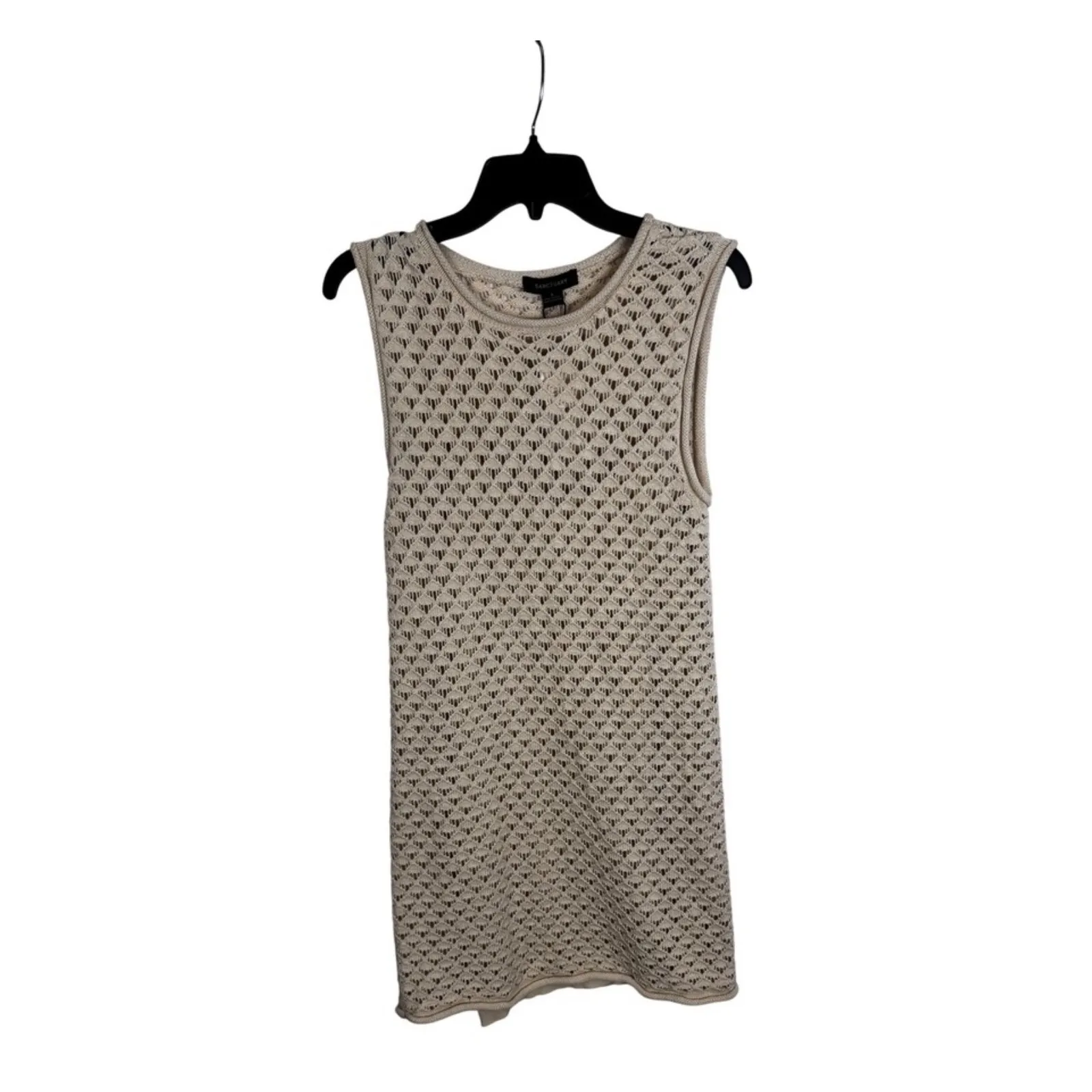 Sanctuary Women Knit Crochet‎ Sleeveless Mini Dress M Cream Textured Open Weave - Image 5