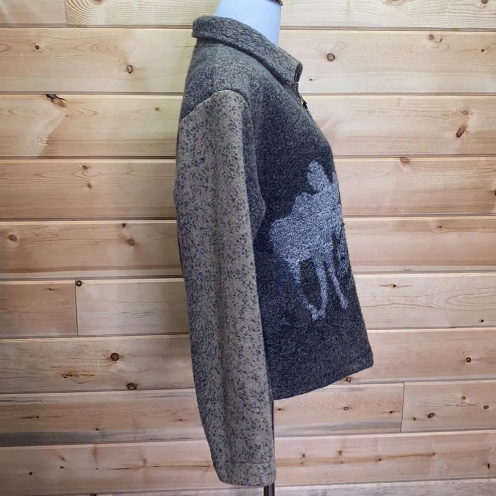 Black Mountain Outdoor Moose Bear Acrylic Zip Up Jacket Size Small Brown - Image 9