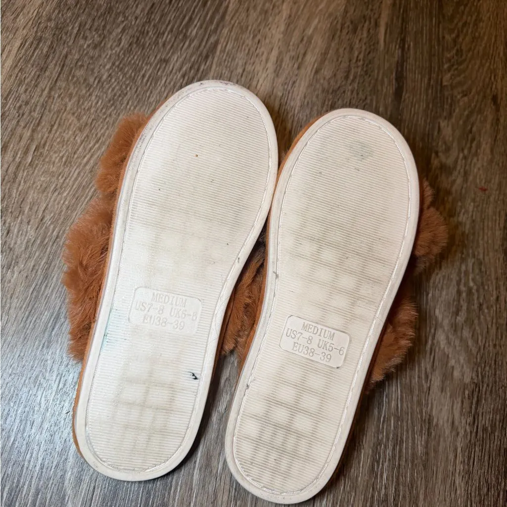 Fluffy Brown Slippers Size 8 - Image 5