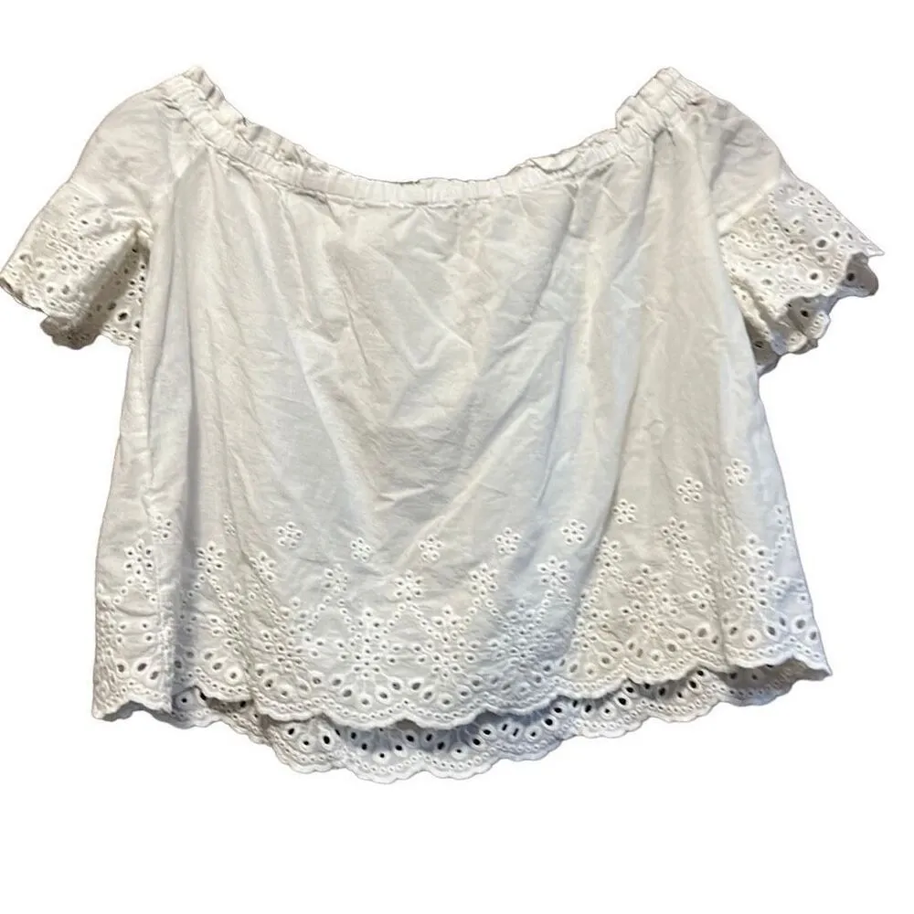 Iris White Eyelet Off Shoulder Top Ruffle Short‎ Sleeve Blouse - Image 6