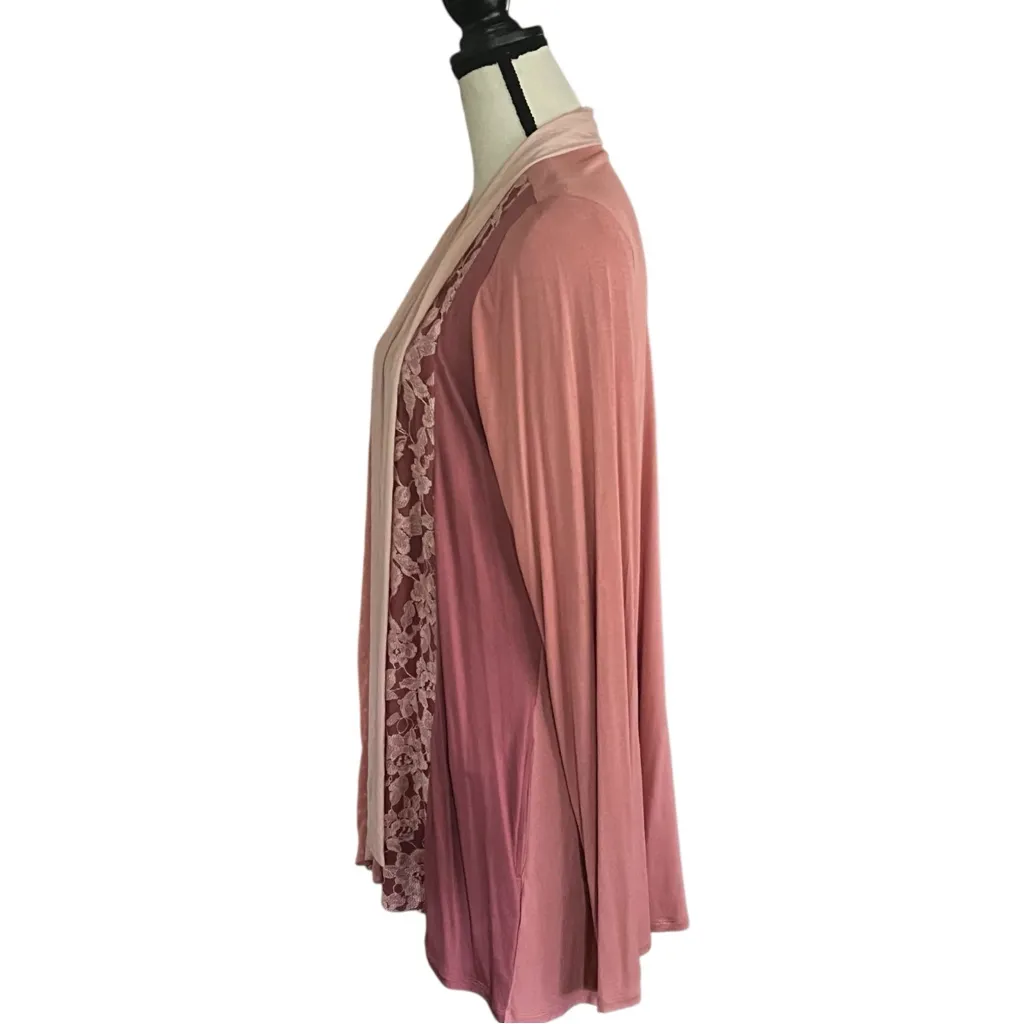 Logo by Lori Goldstein Lace Trim Open Front Lightweight Cardigan. Size XL. - Image 3