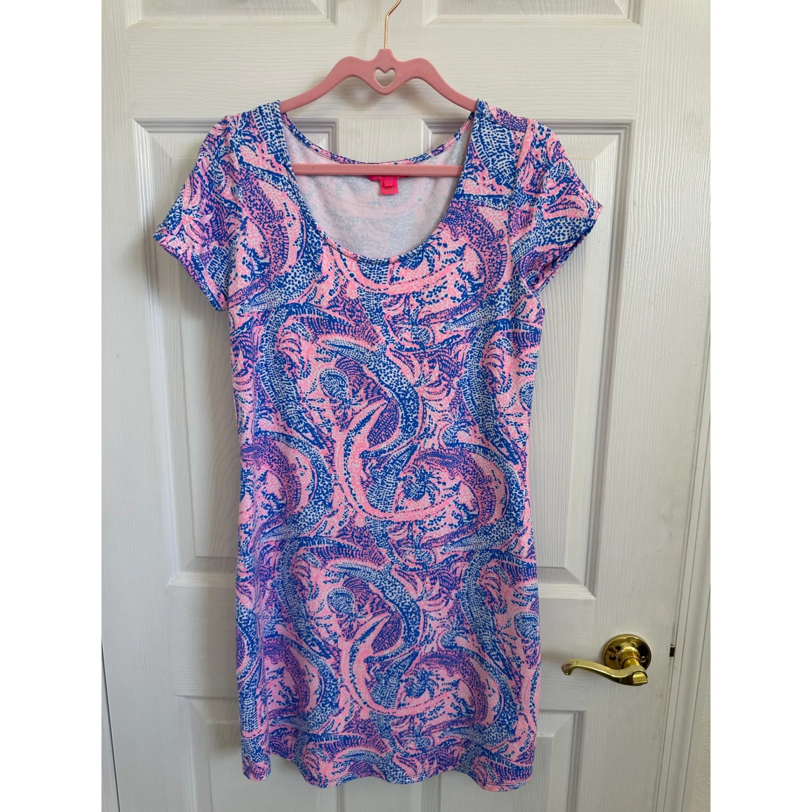 Lilly Pulitzer Tammy‎ UPF50 Dress Size S Pink Blue Paisley Print Short Sleeve - Image 3