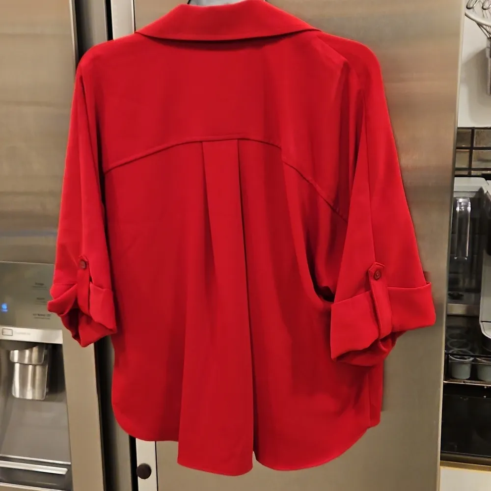 💕TRINA TURK💕 Draped High-Low Concourse Blouse ~ Reina Red Medium NWOT - Image 6