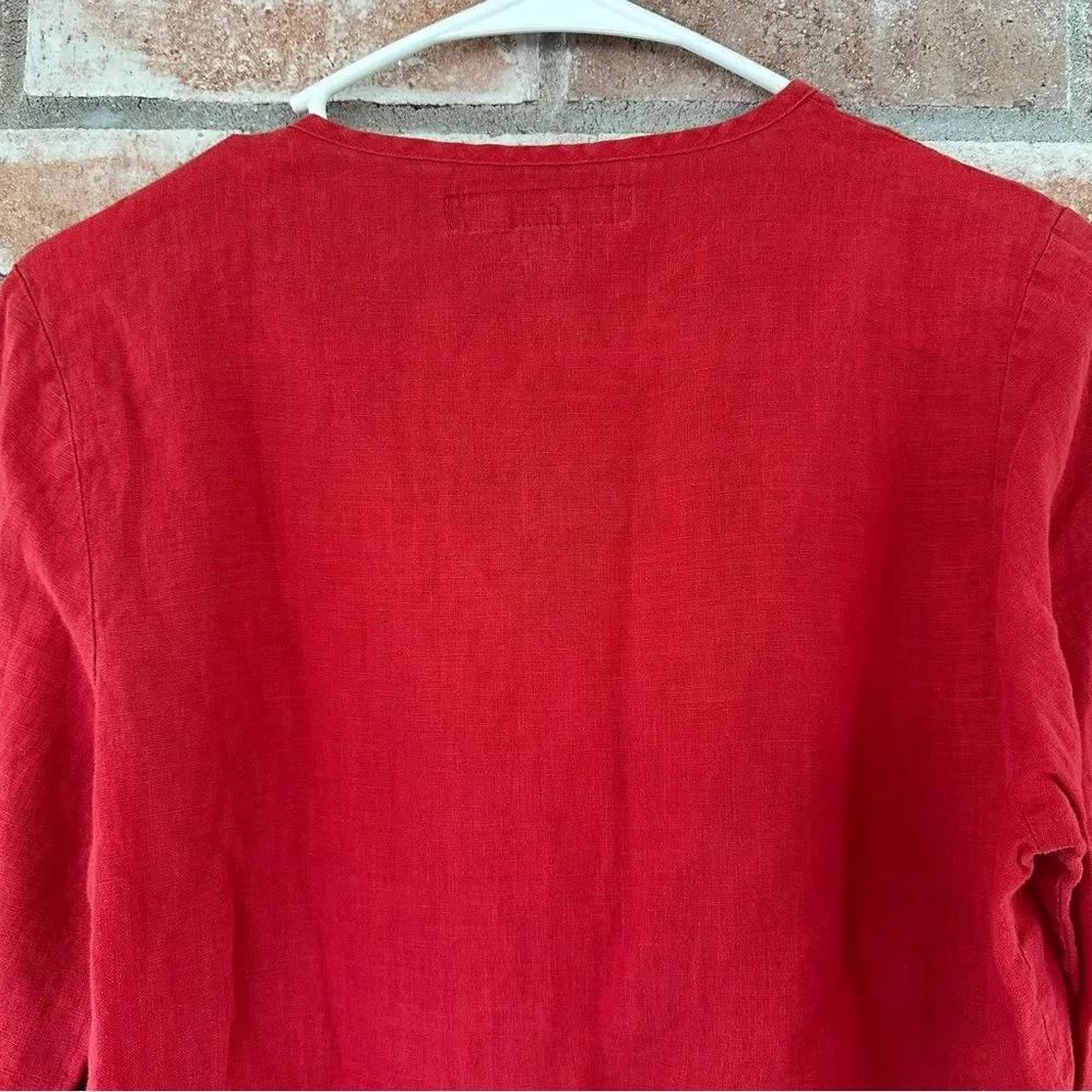 Flax Button Down Blouse 100% Linen Red Women’s P Small 4 / 6 - Image 8