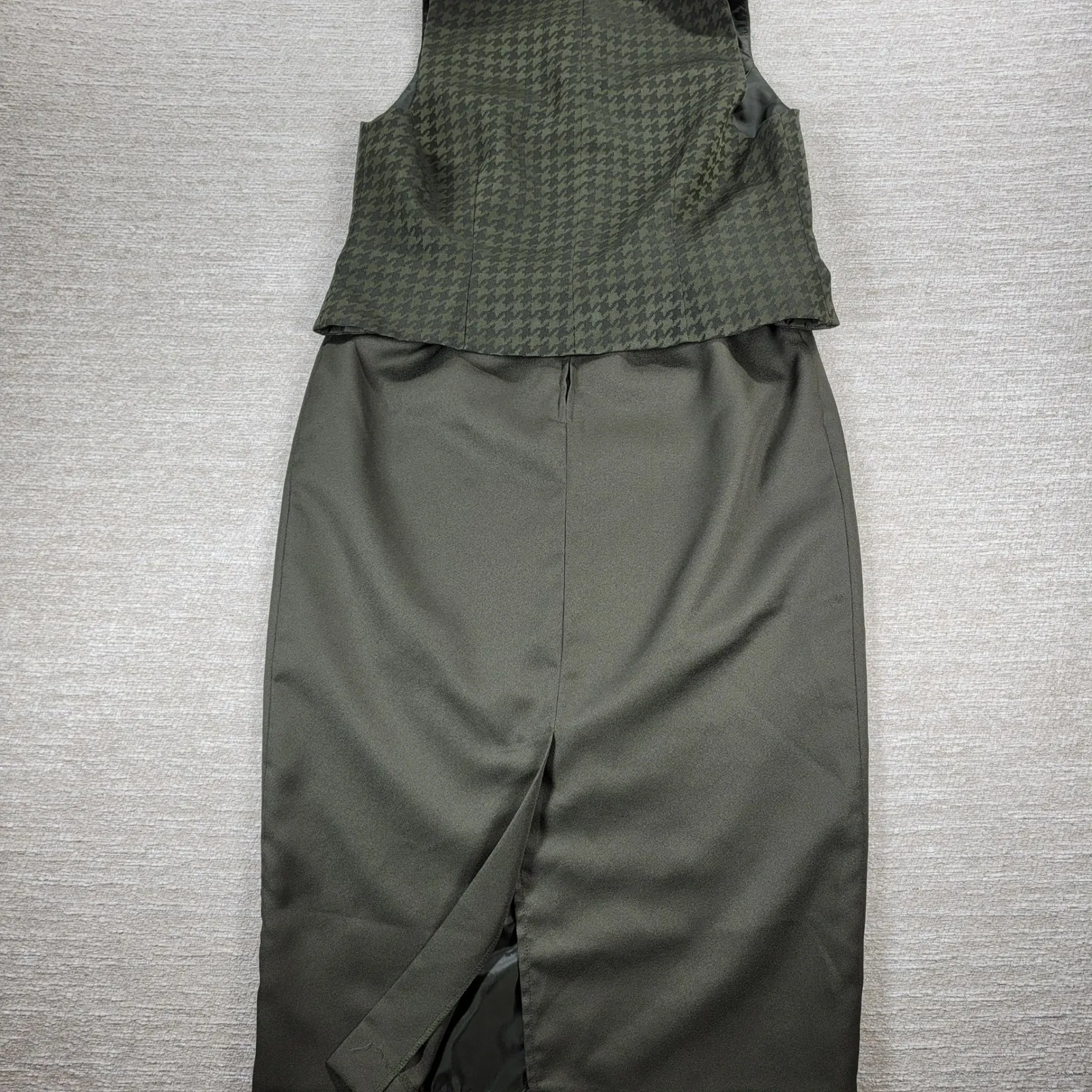 VTG Danny & Nicole Skirt Suit Size 10P Olive Green Houndstooth Vest Pencil Work - Image 13